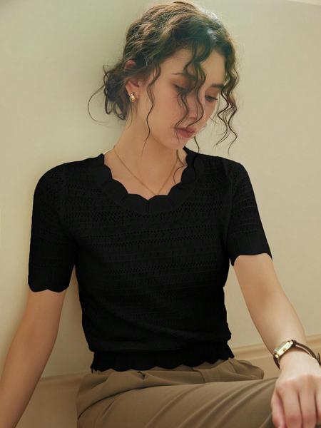 French Style Elegant Slim-Fit Casual Short Sleeve Pullover Knitted Top for Women, Fall & Winter Fashion, Random Pattern Design, Knitwear