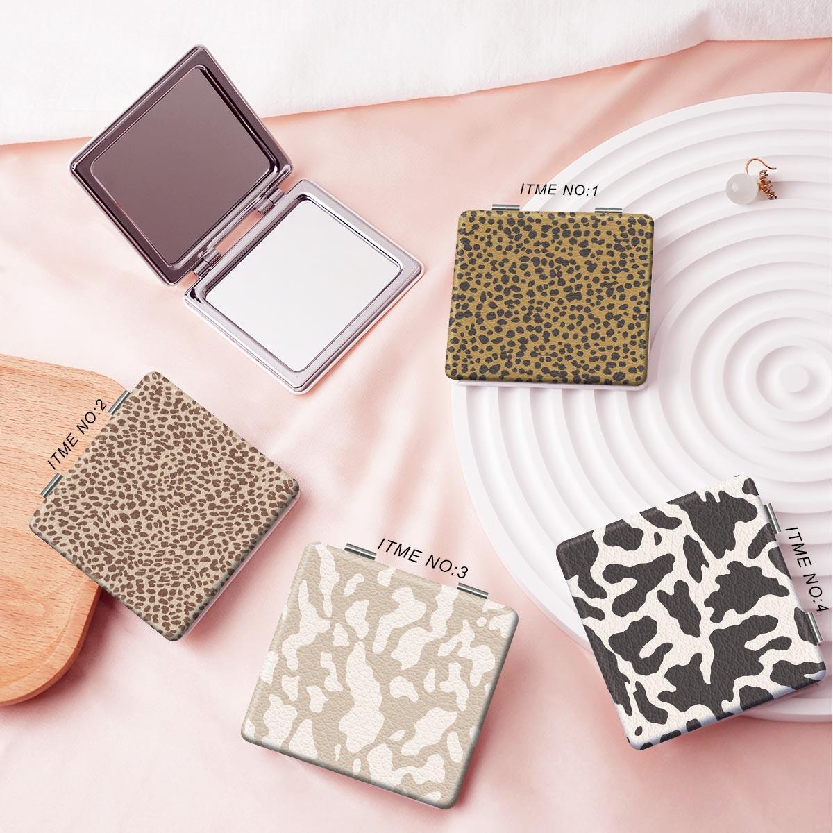 Portable Folding Makeup Mirror, 1 Count Leopard Pattern Mini Handheld Makeup Mirror, Compact Mirror for Travel, Daily Use, Unisex Gift