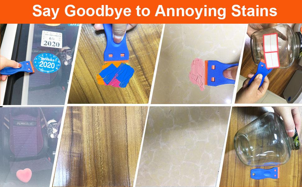 4 Pcs Plastic Razor Blade Scraper and 100 Pcs Blades, Remove Label Decal Tool， Forwithout Scratches Plastic Razor Blade Scraper, Adhesive Remover for Stickers, Gaskets and Paints on Window Car Glass