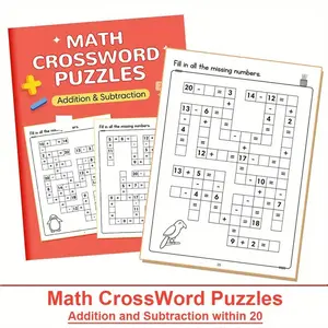 Math Crossword Puzzle Book Set, Addition & Subtraction Up to 20, Multiplication & Division, Preschool & Kindergarten Math Practice