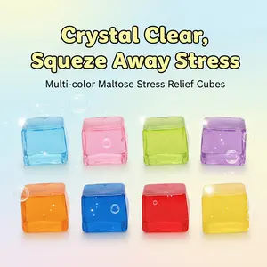 Multicolor Transparent Maltose Cube Squishy Toy, Soft Glutinous Candy Texture Squeeze Fidget Toy, Portable Desktop Stress Relief Toy for Indoor Leisure, Anti-Anxiety Decompression Gift for Kids & Adults