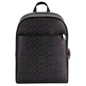 COACH Classic Monogram Large Leather Backpack for Men, Black