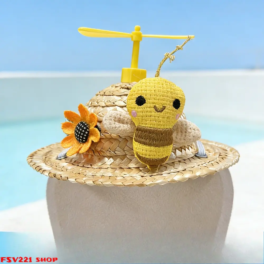 Mini Pet Straw Hat with Propeller,Propeller Mini Woven Straw Hat for Small Pets, Summer Dog Cat Decor Hat, Cute Pet Costume Photo Accessory Cute Small Woven Sun Hat for Cat Dog, Decorative Pet Photo Prop Hat with Lace Bow campingessentials