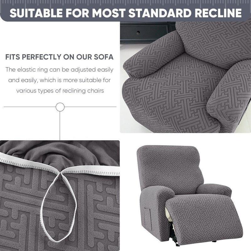 1/2/3 Seater Solid Color Elastic Washable Recliner Cover, Stretch Jacquard Armchair Covers Couch Slipcover With Pocket for Home Living Room Office