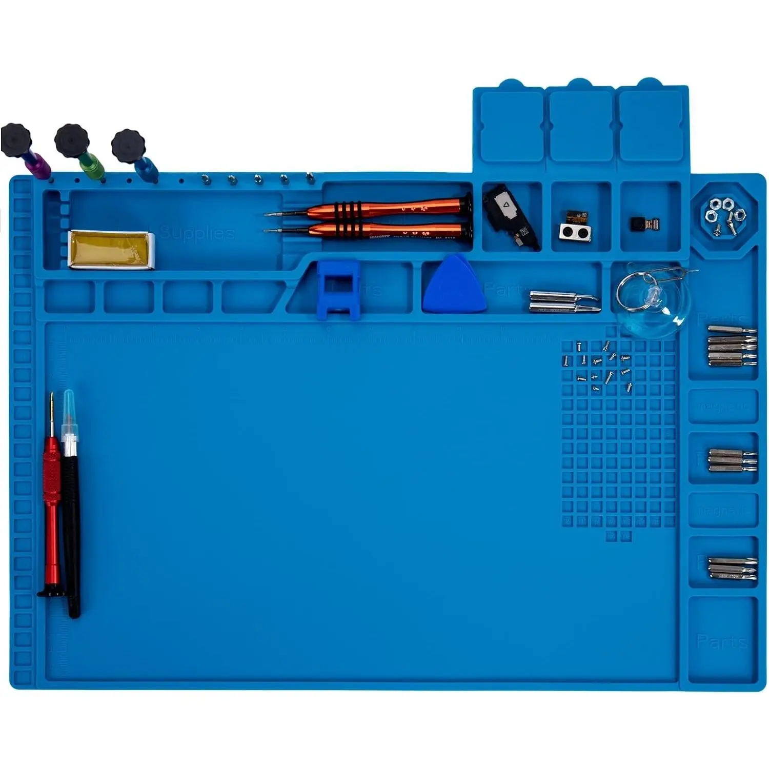 Heat Resistant 932°F Large Blue Silicone Soldering Mat Magnetic Repair Work Mat for Electronics, Computer, Cellphone, BGA Soldering Iron Workbench Protection