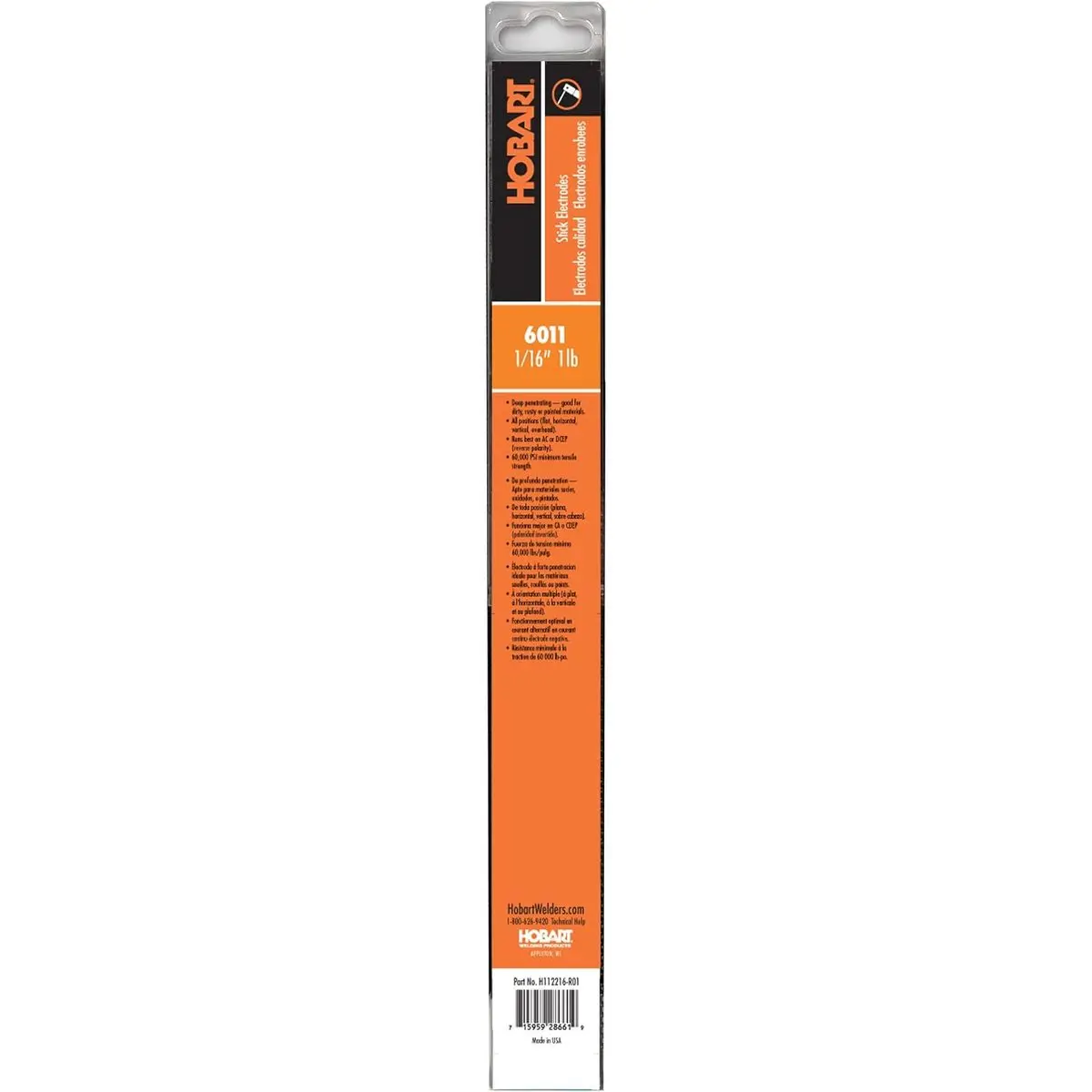 6011 Stick Electrode, 1 lb Plastic Pack, 1/16-Inch, All-Position Welding Rod for Carbon and Galvanized Steel, 60,000 PSI, Runs AC or DCEP, DIY Repair, Home Garage