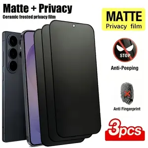 3 pcs Privacy Matte Ceramic Film For Samsung Galaxy S26 Ultra S25 Edge S24 S23 Ultra S22 S21 Plus FE Note 20 Ultra Matte & Anti-Spy Screen Protector [Not-Glass]