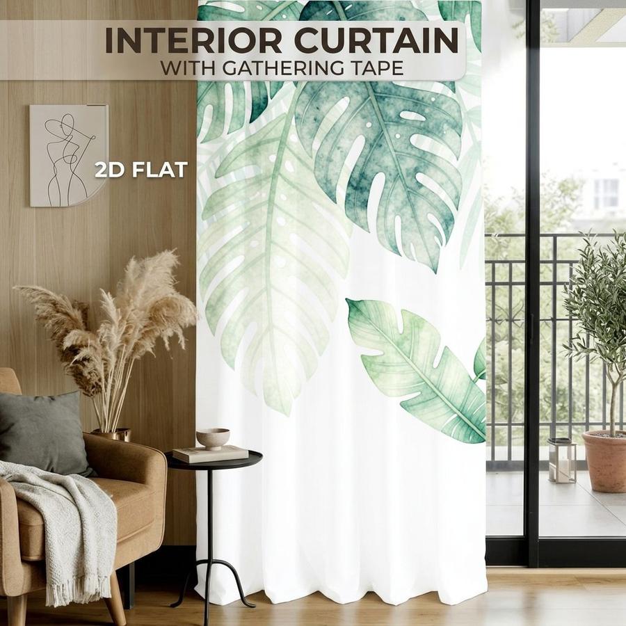 2Pcs Botanical Tropical Plant Leaf Pattern Sun Blocking Curtains Digital Printed Rod Pocket, Window Treatment For Bedroom Office Kitchen Living Room Study Home Decor
