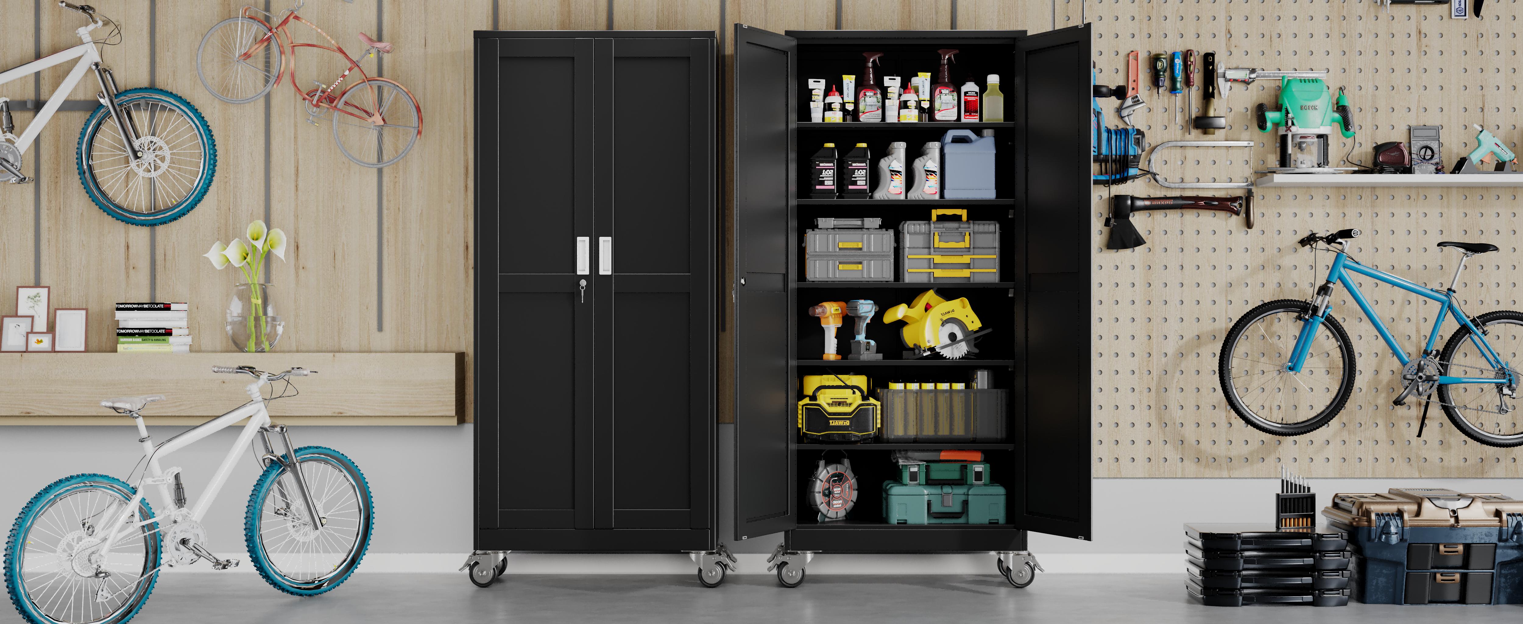 GEITIN 75" Tall Metal Garage Storage Cabinet with Wheels & Locking Doors, 5 Adjustable Shelves, Heavy Duty Steel Tool Cabinet for Garage, Home, Office, Shop GEITIN 75" Tall Metal Garage Storage Cabinet with Wheels & Locking Doors, 5 Adjustable Shelves, Heavy Duty Steel Tool Cabinet for Garage, Home, Office, Shop