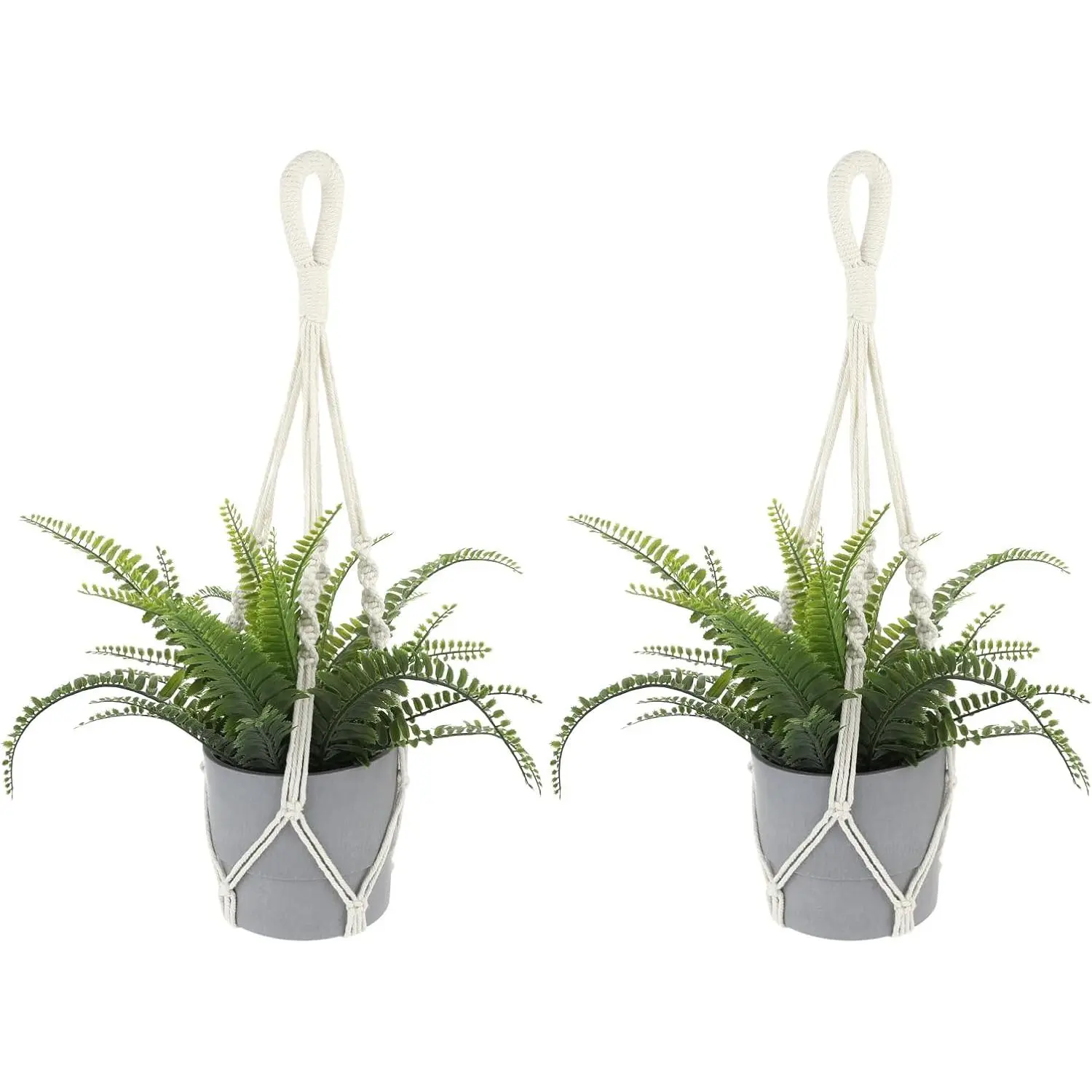 2 count Macrame  Hanger Indoor   Holder Hand-Woven  Rope Flower Pot Basket with Metal Hook Rings Window  Hanger for Outdoor  Pots  Boho Decor, No Tassels, 23.6"