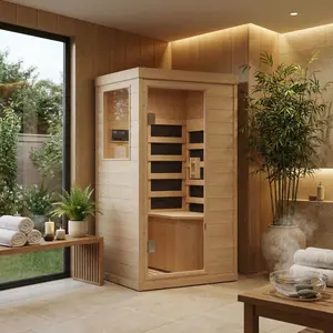 Far Infrared Sauna for Home Use – 1 Person, Low EMF, Dry Heat, Red Light Therapy, Wireless Speakers, LED Lighting, Canadian Hemlock, Tempered Glass Door, Compact & Easy Assembly, 110V Personal Spa, 32.7"x27.6"x60.2"(2 Boxes)