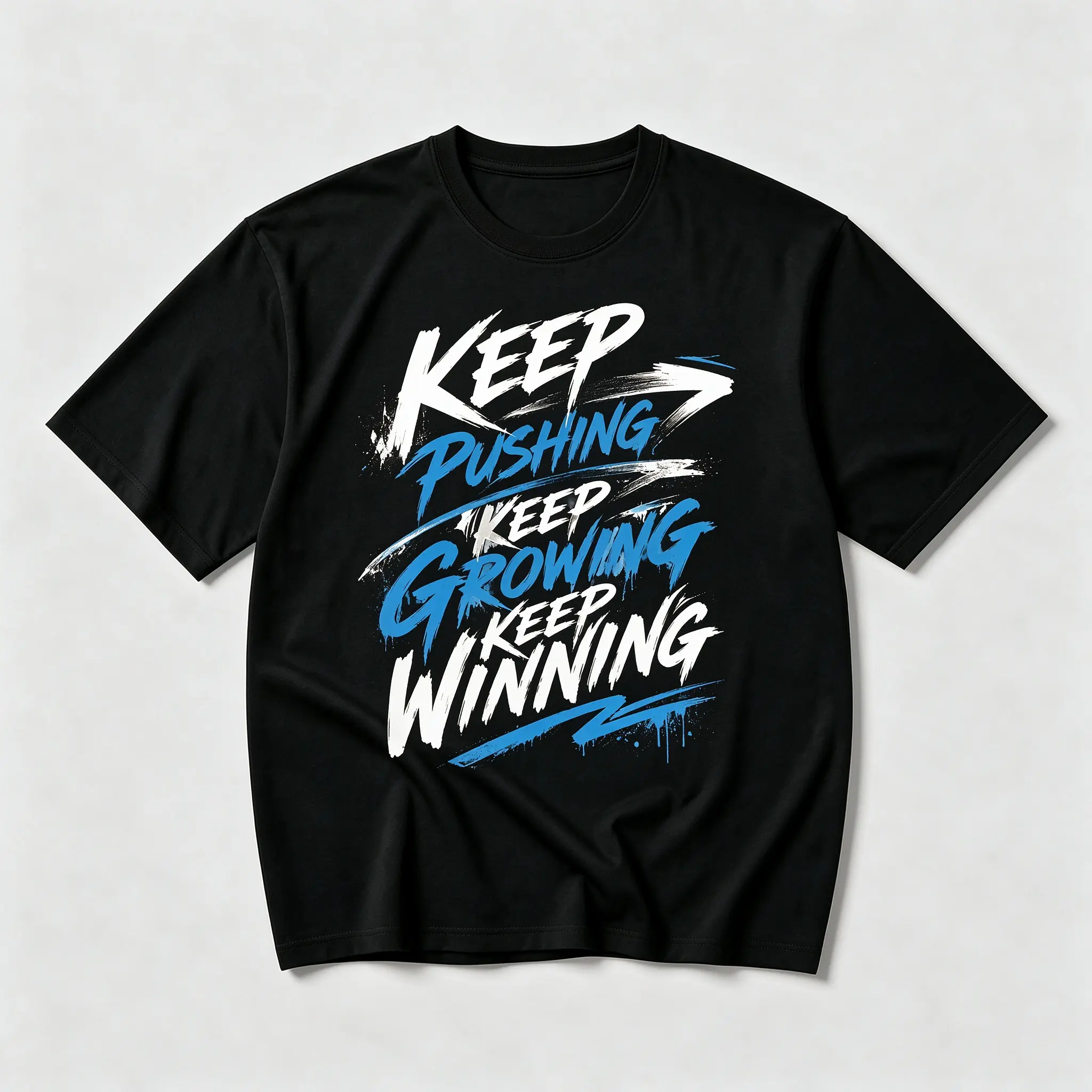 Unisex 100% Pure Cotton T-Shirt, Blue White Brush Stroke Print, Motivational Winning Quote Graphic, Breathable Tee, All Seasons Gym Outfit, Machine Washable Entrepreneur Ambition Birthday Gift, Fabric, Top