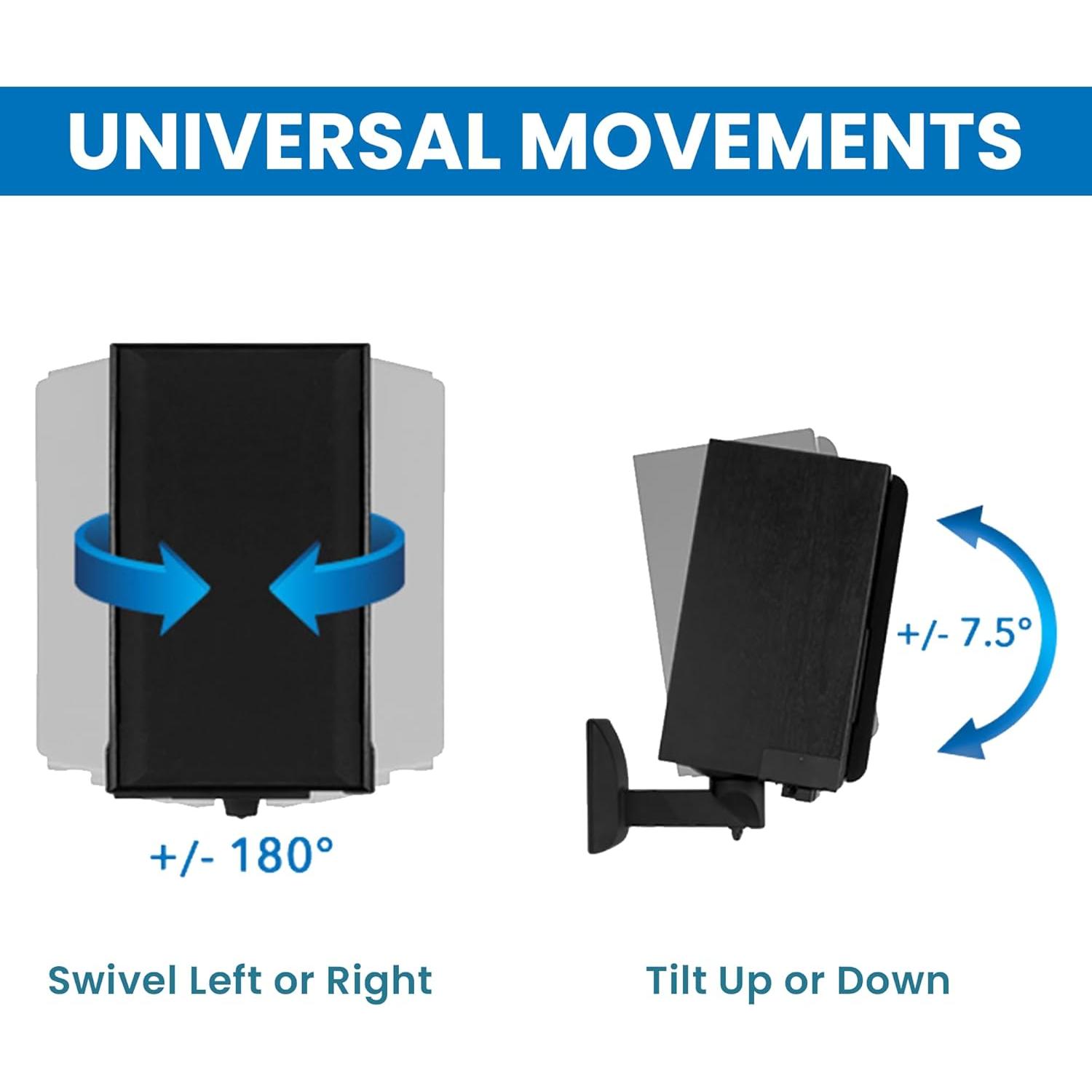 Bookshelf Speaker Wall Mount, Pair of Universal Side Clamping Speaker Shelf Wall Mounting Brackets for Large or Small Speakers, 2 Full Motion Mounts, 55 Lbs Capacity, Black (MI-SB37) Bookshelf Speaker Wall Mount, Pair of Universal Side Clamping Speaker Shelf Wall Mounting Brackets for Large or Small Speakers, 2 Full Motion Mounts, 55 Lbs Capacity, Black (MI-SB37)