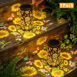 1 Pc LED colored sunflower solar light, outdoor waterproof garden decoration light, Outdoor Waterproof Lanterns, courtyard balcony, suspended with projection pattern, porch decoration metal pendant light, Solar Lantern