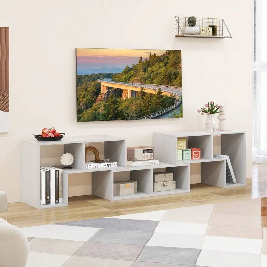 65-Inch Max TV Stand - 3-Piece Indoor Furniture Multimedia Centre with Bookcase Shelves LED Stand with Electric Fireplace