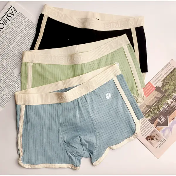 Men's Striped Knit Mesh Sporty Boxer Shorts - Stretchy, Breathable, Ribbed Loose-Fit Sporty Chic Multi-Size Underwear for Spring Summer Casual Activities, Menswear, Cotton, Stripes, M