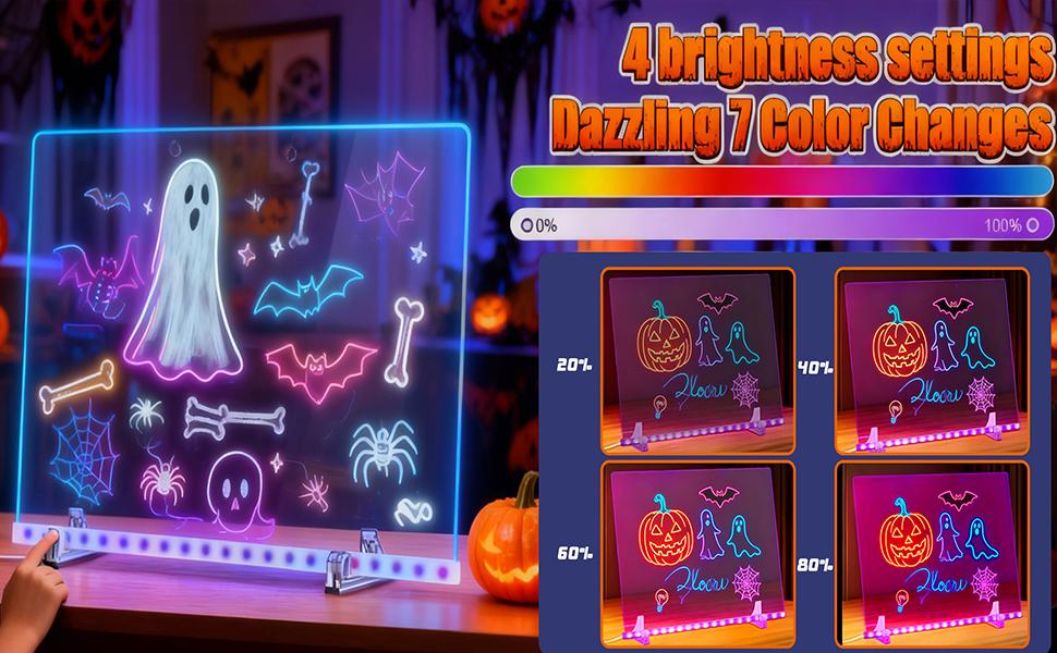 13"X10" LED Note Board with Colorful Lights, Drawing Board for Kids & Teens, Doodle Glow Board with 4 Modes, Light Up Dry Erase Board with Stand, 7 Markers & Spray Bottle, Gift Idea, Creative Play Boost Productivity Diamond Painting