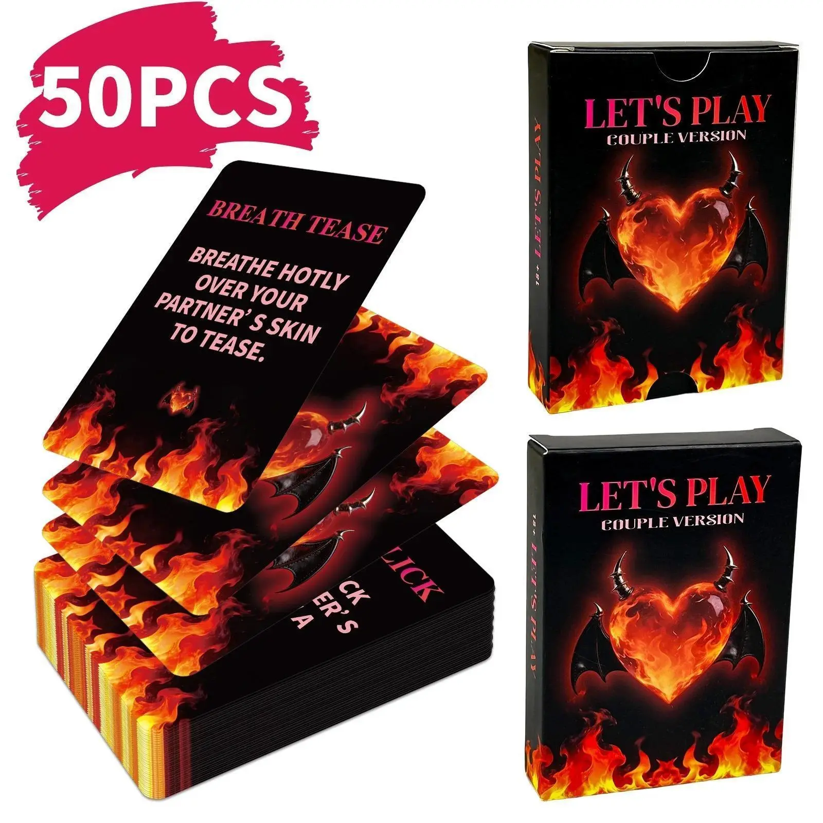 50PCS Couple Decks of Cards - 18+ Couples' Stress Relief Toy with 50 Unique Naughty Prompts, Intimate Fun Anniversary Romantic Gift, Romance