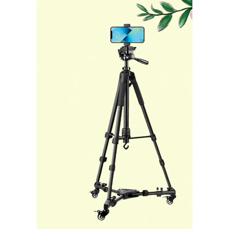 Wheeled Aluminum Alloy Floor Tripod Stand (65x15cm) with Universal Mount, Smooth Wheels & Compatibility for Smartphones/DSLRs – Ideal for Live Streaming & Video Shooting