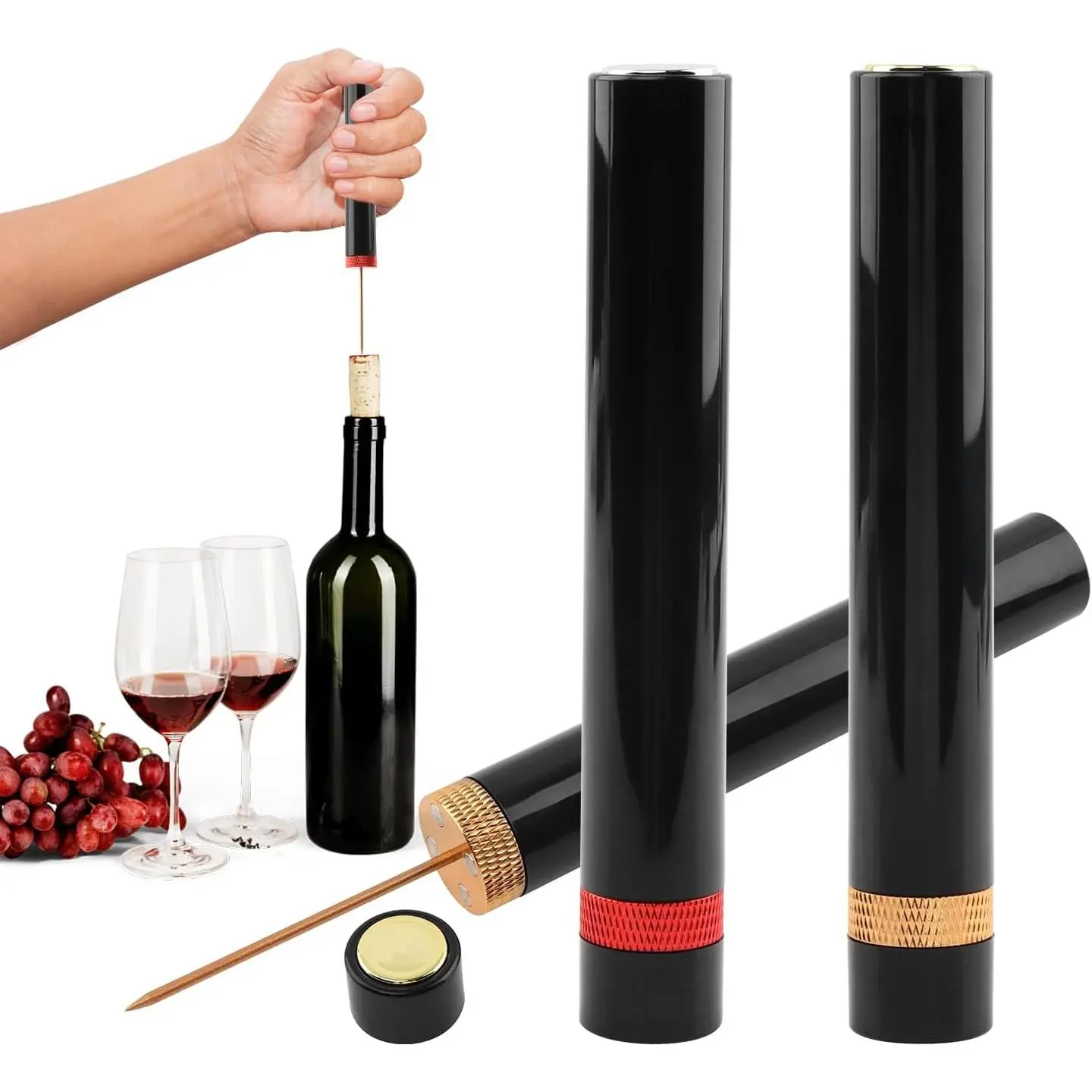 2 count Aeropop  Opener  Type Wines Bottle Openers Travel Portable Pocket Air  Pump Bottle Open for ,Restaurant, Party(COLOR:black)