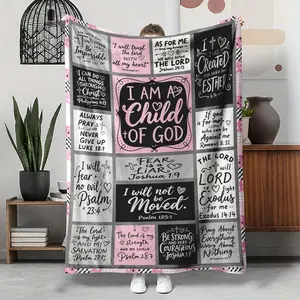 I Am A Child Of God Print Lightweight Air Conditioning Blanket, Christian Bible Verse Flannel Throw For Women, Inspirational Gift For Sister Mom, Pink Black Decor
