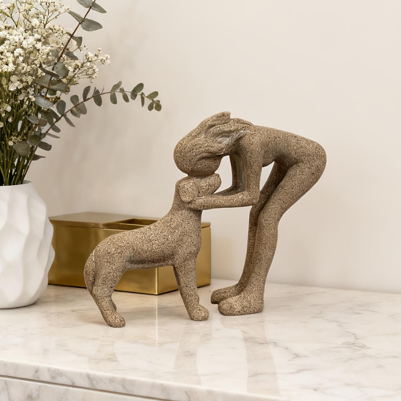 Woman Kissing Dog Resin Sculpture, Elegant Pet Interaction Art, Indoor Outdoor Home Decor, Durable Resin Figurine, Perfect Gift