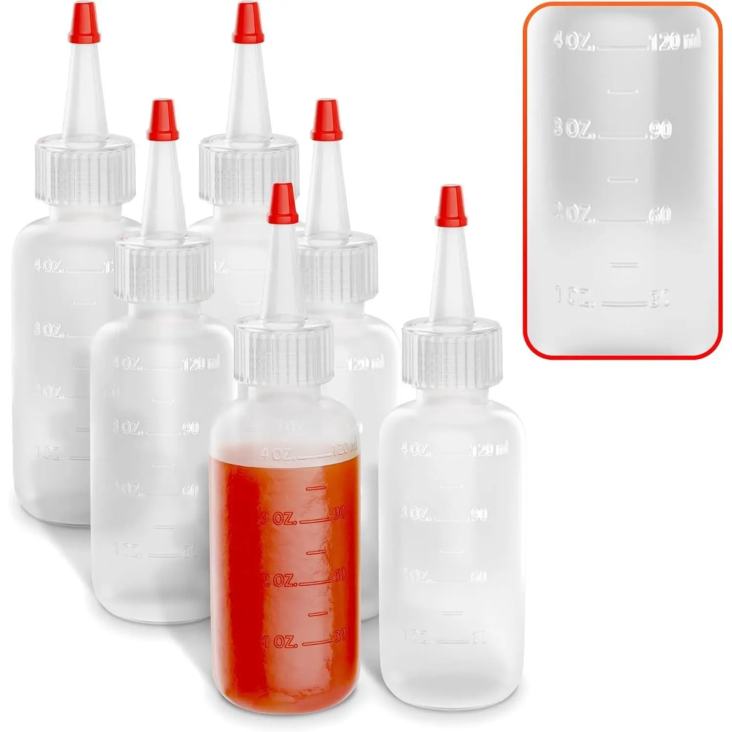 6 Pcs Kitchen Cookie Dispenser Set, 4 Oz Reusable Plastic Squeeze Bottles with Cuttable Tip, Leak-Resistant Lid, 120 ml, Dishwasher Safe for BBQ, Pancake Batter