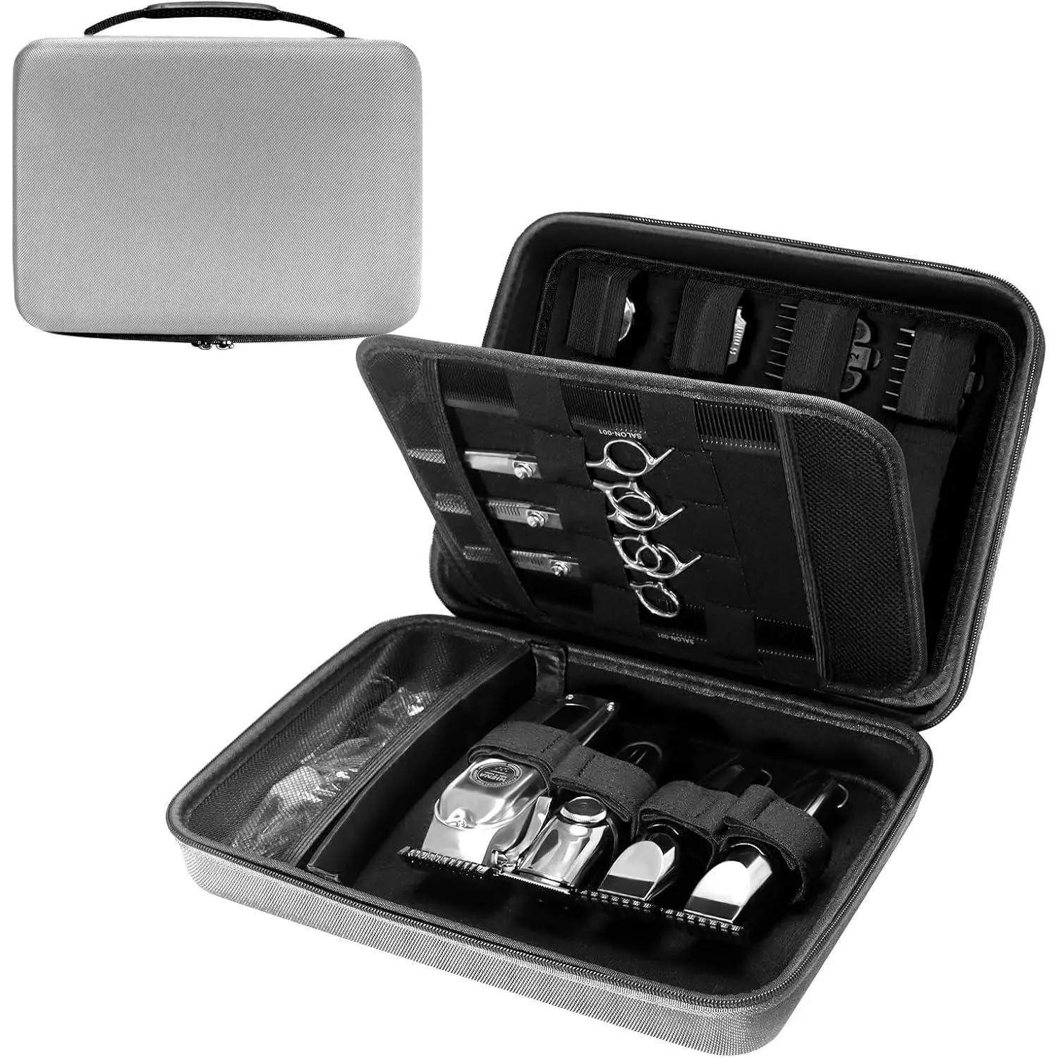 Professional Barber Clipper Storage Case, Hard EVA Shell Oxford Fabric Travel Organizer for Clippers & Supplies, Portable Storage Bag for Barbers & Stylists (Grey)