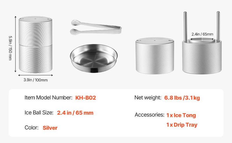 VEVOR Ice Diamond Press Ice Ball Maker 2.4" Diamond Ice Press Kit for Whiskey Cocktail Utensils