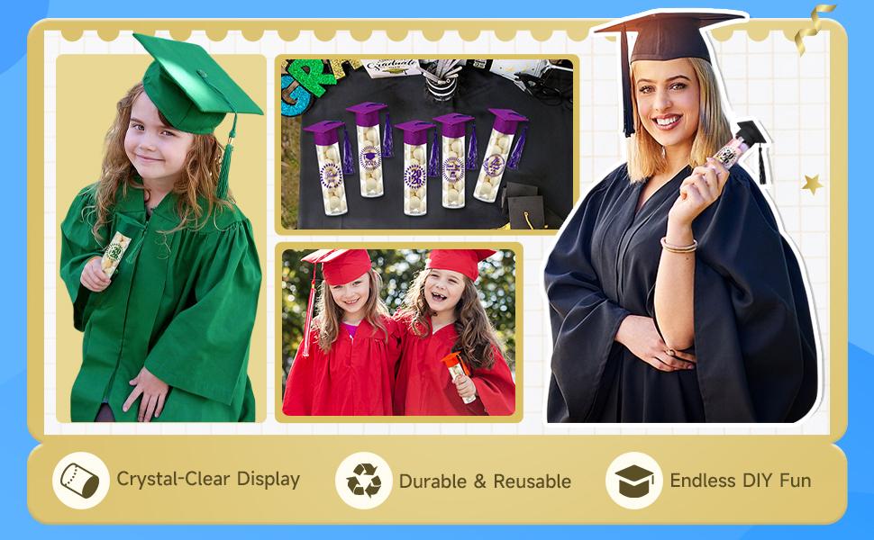 25 Pcs Graduation Candy Tubes 2026 Graduation Party Favors Candy Boxes Plastic Grad Cap Jars Container with Tassels and Stickers for DIY Grad Table Party Favors (Blue)