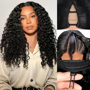 V Part Wig Human  Curly Upgrade Glueless Wigs Human  U part Half Wigs With Clip in V Part Curly Wig Human  Beginner Friendly Real for Women  Color 180% Density 16inch