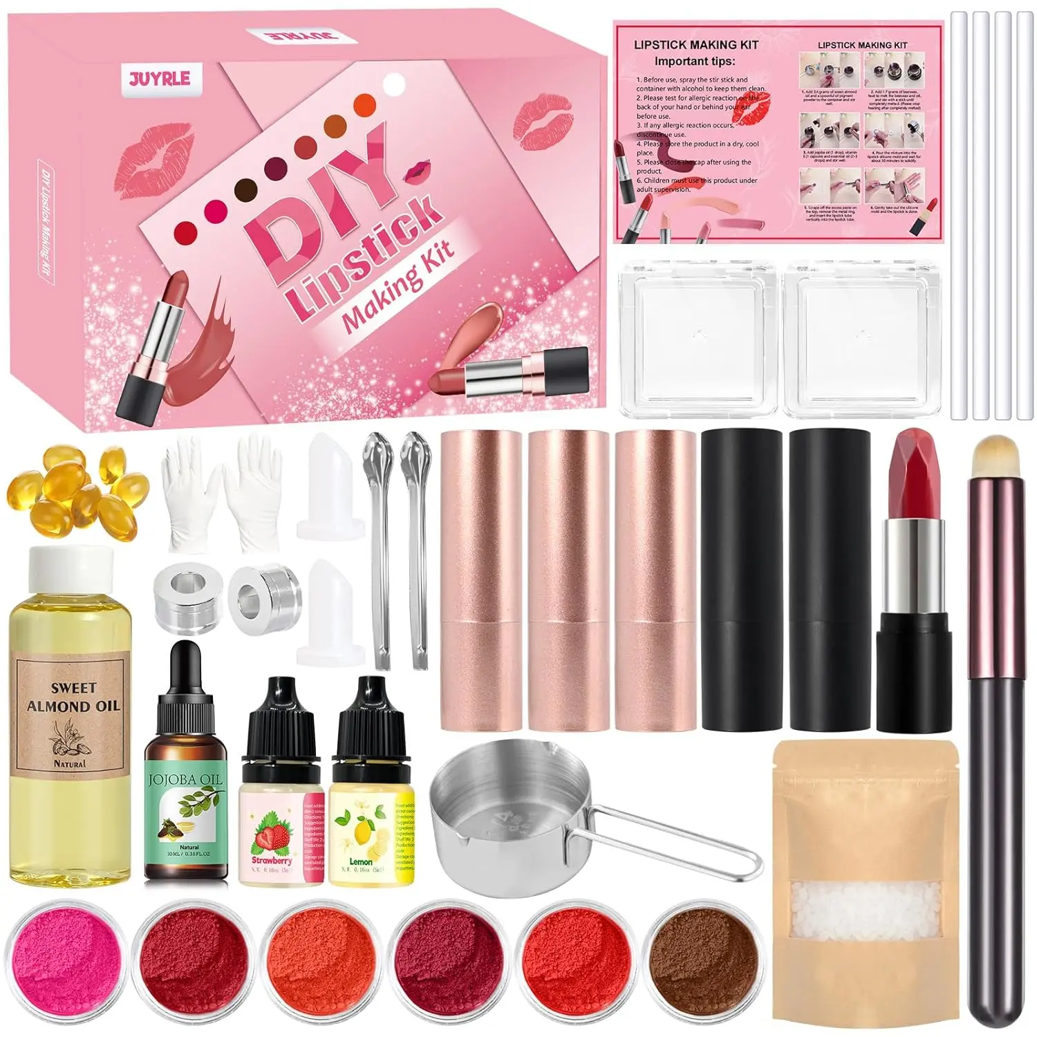 JUYRLE DIY Lipstick Making Kit- Natural Beeswax Based Lip Gloss & Matte Lip Gloss Making Kit, Craft Long-Lasting Matte & Velvet Lipsticks, Christmas Makeup Gift for Women, Girls & Beginners