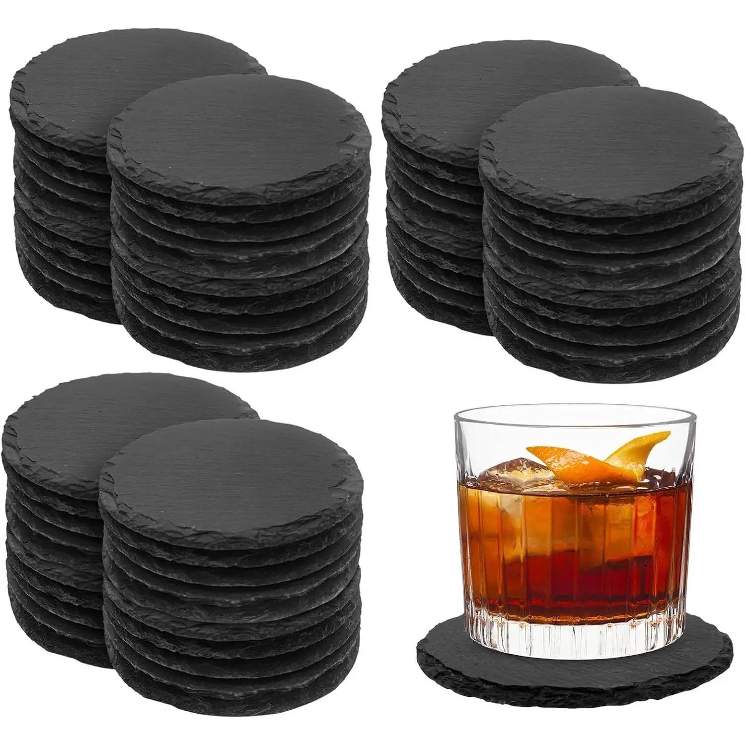 60 Pieces Slate Coasters. Dhfsleo 4 inch Black Coasters Stone Coaster Set,Laser Engraving Blanks with Anti-Scratch Bottom, Perfect for use in Your Home, Office, Kitchen,bar or Anywhere.Round | Laser Engraving Blanks, Anti-Scratch Bottom, Perfect for