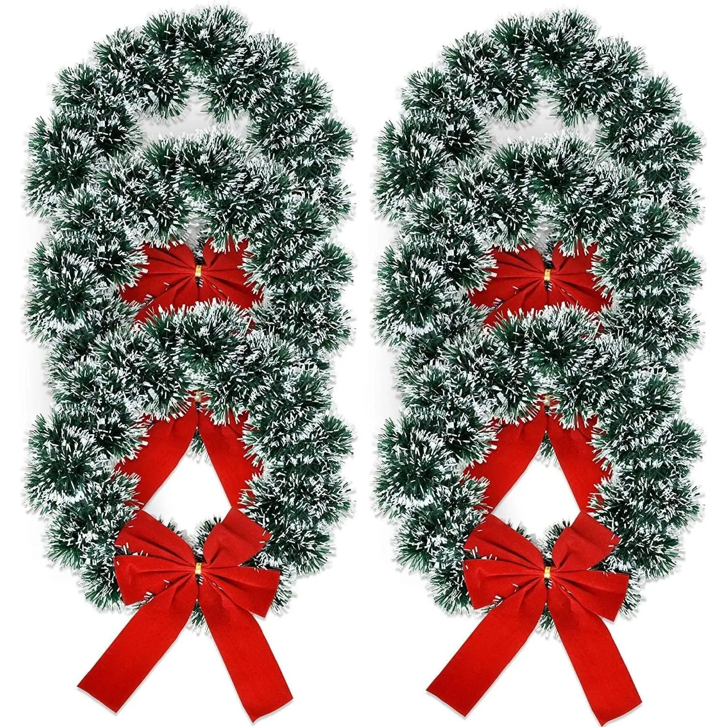 6 Christmas Wreath 9.5 with Red Velvet Bow Tinsel Wreaths