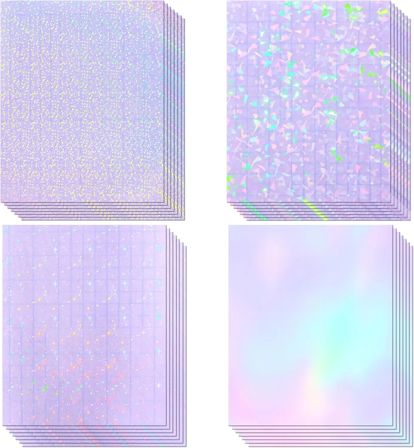 36 Sheets Holographic Laminate Sheets Clear Self Adhesive Sticker Paper| Transparent Waterproof Laminating Sheets Holographic Vinyl Overlay for Stickers, Cricut Crafts, Photos, 8.5x11 inch- 4 Styles