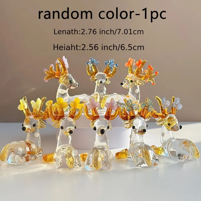 Handmade Crystal Glass Reindeer Figurines, Cute Deer Ornaments, Made of Glass, Reindeer Statues, Random Colors, Collectible Figurines, Suitable for Festival And Table Decoration, Home Decoration, Valentine'S Day, St. Patrick'S Day, Easter Eggs