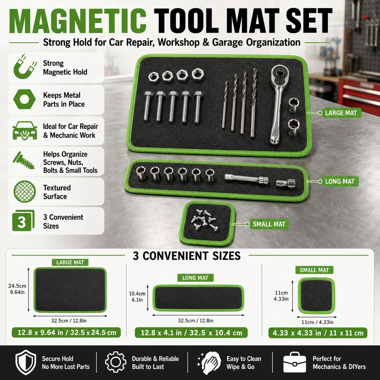 Multi-Functional Magnetic Tool Mat, Soft Magnetic Storage Tray for Garage Workbench, Anti-Drop Classification Pad for Car Repair Hardware, Garage Tool Organizer, Tool Organisers