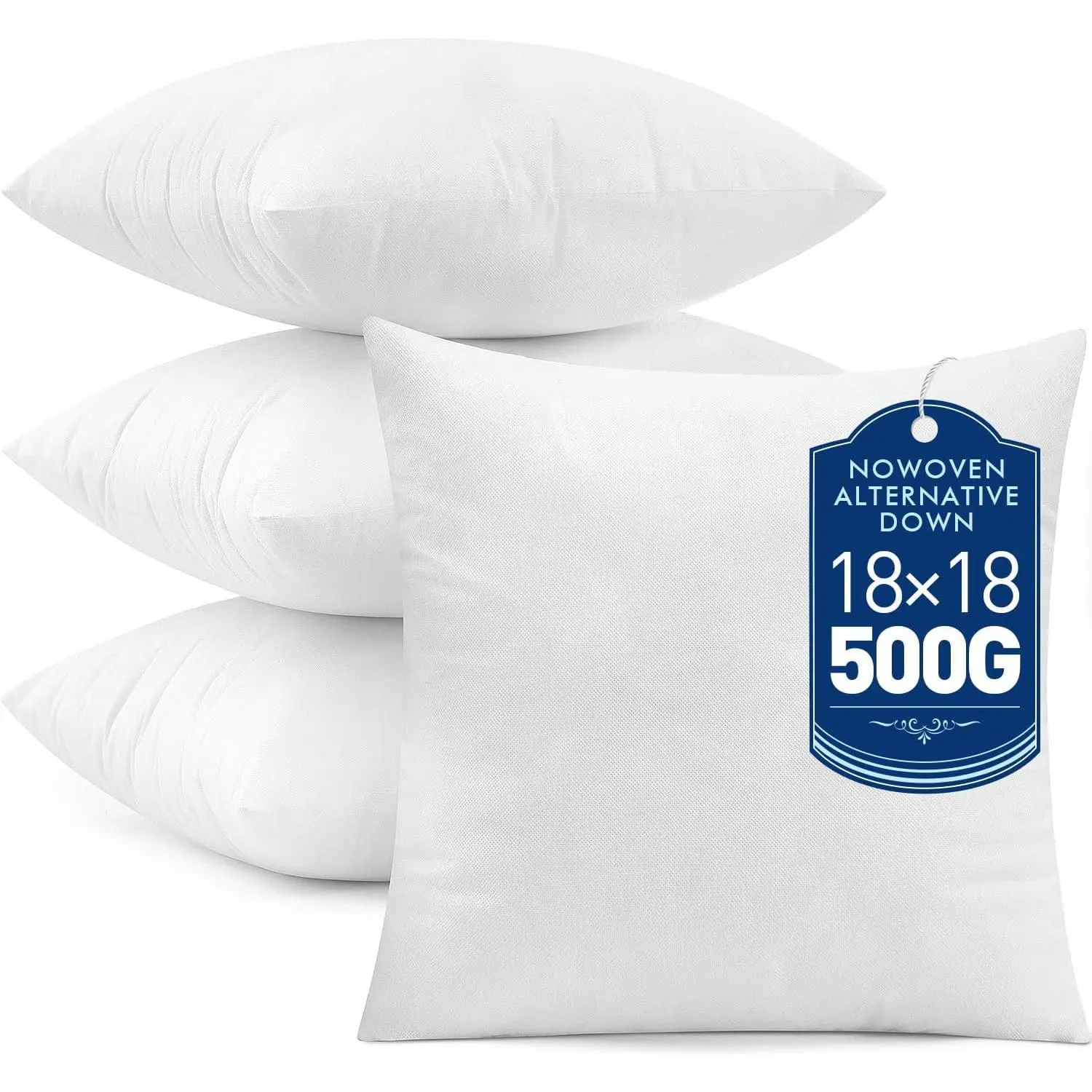 Set of 4 Throw Pillow Inserts 18x18 Inches, 100% Virgin Filling Nowoven Pillow Inserts for Couch Sofa Living Room, Vacuums, Virgin Fiber