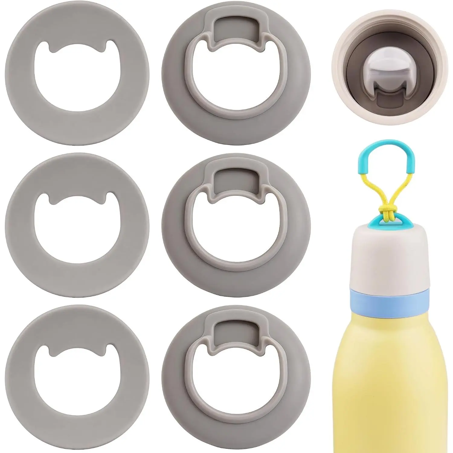 Soft Rubber Round Gaskets for Twist Cap Bottles (18oz, 24oz), Leakproof Lid Insert Stoppers, Free Sip Accessory Replacement Parts, 6 Pieces, Bottle, Fits Twist Cap