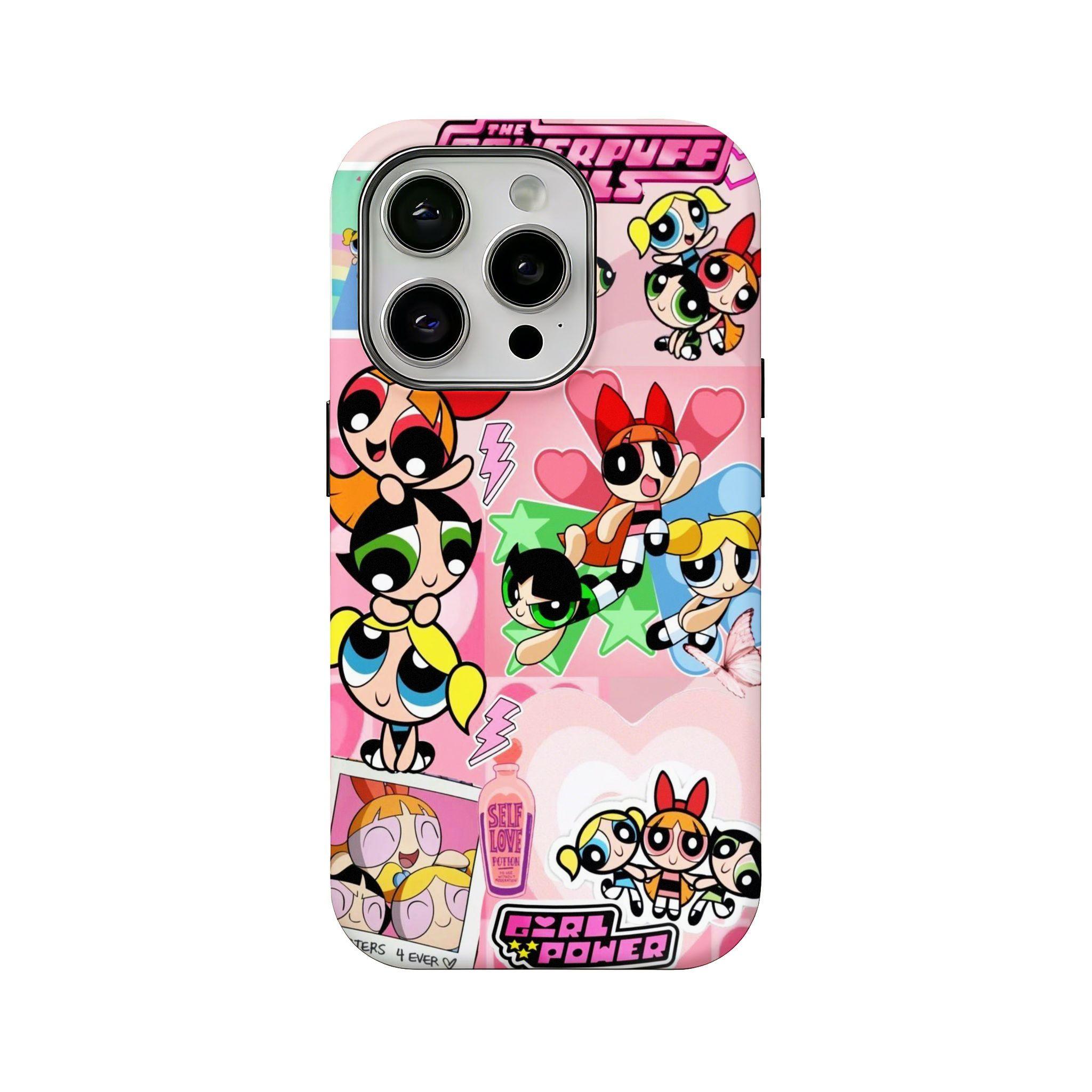 Cool & Cute "Powerpuff Girls" Puzzle-Patterned Film-Style Phone Case — Compatible with iPhone 17/16/15/14/13/12 — Drop-Resistant Hard Case with HD Printing & Durable Protection