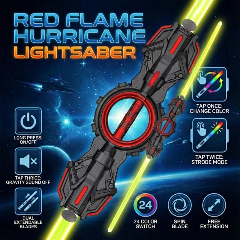 Blazing Hurricane Lightsaber - 2-in-1 Retractable Double-Blade, 24-Color LED Lights & 360 °     Spinning. STEM-Inspired Role-Play Toy, Interactive Open-Ended Fun for Boys & Girls. Cool Laser Sword for Daily/Costume Party!