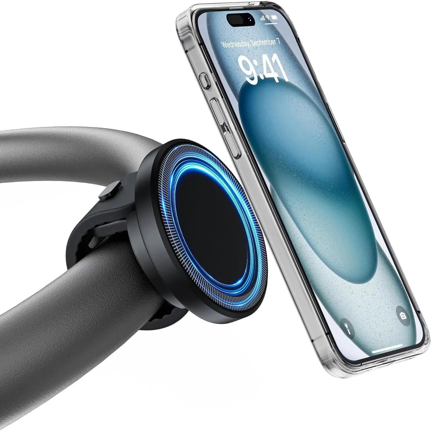 Stroller Phone Holder, Compatible with MagSafe, Magnetic Handlebar Mount | 17x N52 Strong Magnets, Fits Treadmills, Peloton, Shopping & Golf Carts, Adjustable Silicone Strap for iPhone 12-17 & AndroidGift