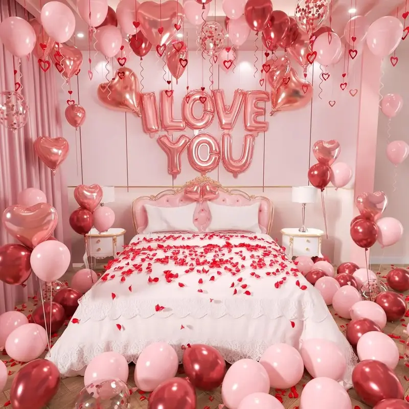 Valentine's Day Balloon Garland Arch Kit - Rose, Heart, "I Love You" Balloons, Rose Petals, Metallic Prop, Photo Backdrop Decoration for Galentine's Day, Wedding Party