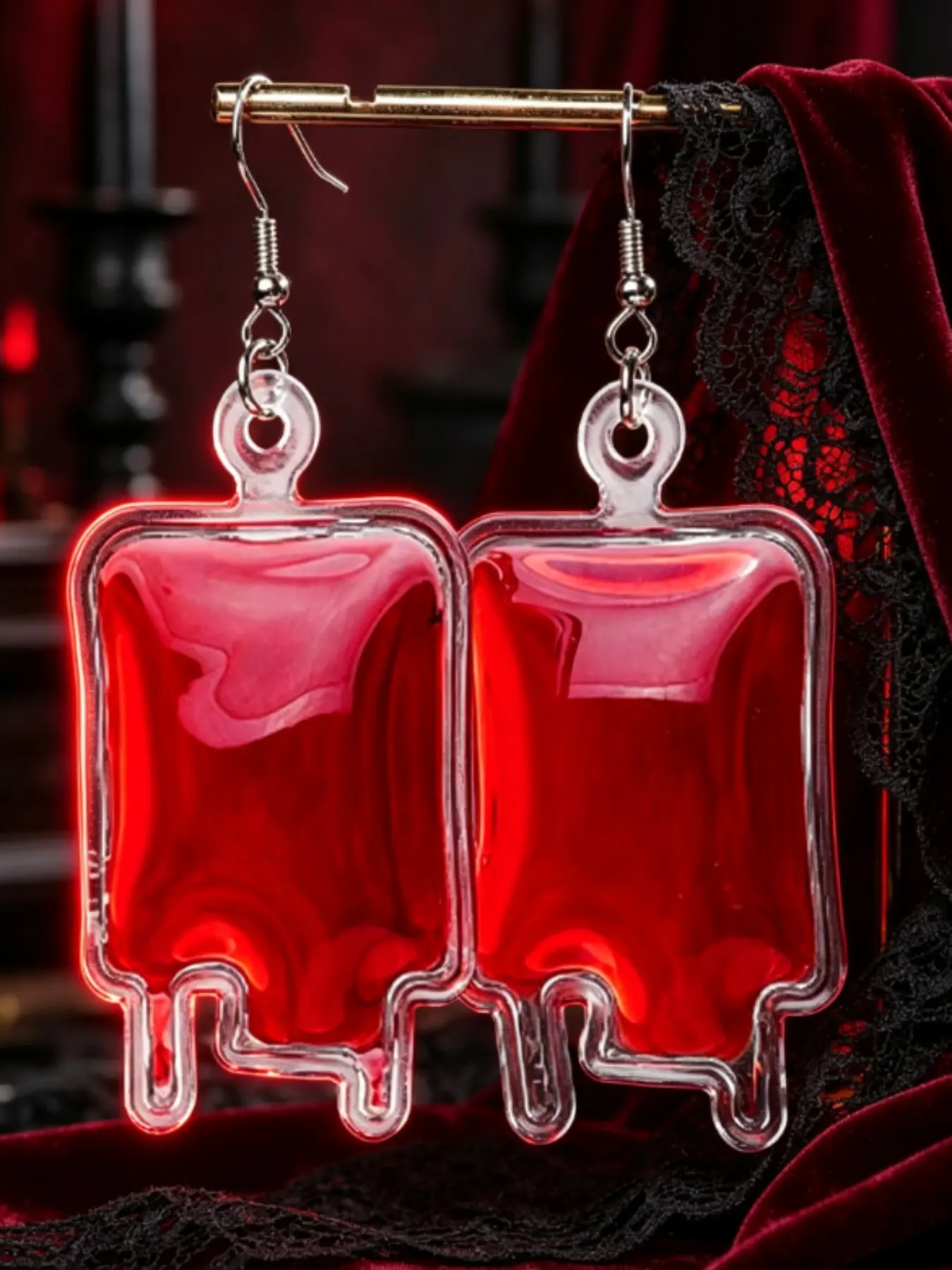 Funny Blood Bag Earrings, Halloween Unique Liquid Dangle Earrings, Small Crowd Dark Style Fun Creative Ear Jewelry