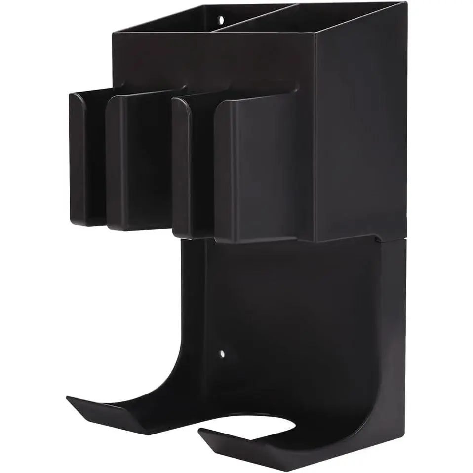 Hair Tool Organizer Wall Mounted, Hair Dryer and Styling Holder with Towel Bar, Bathroom Blow Dryer Holder,    Storage Stand for Accessories Makeup(Black)