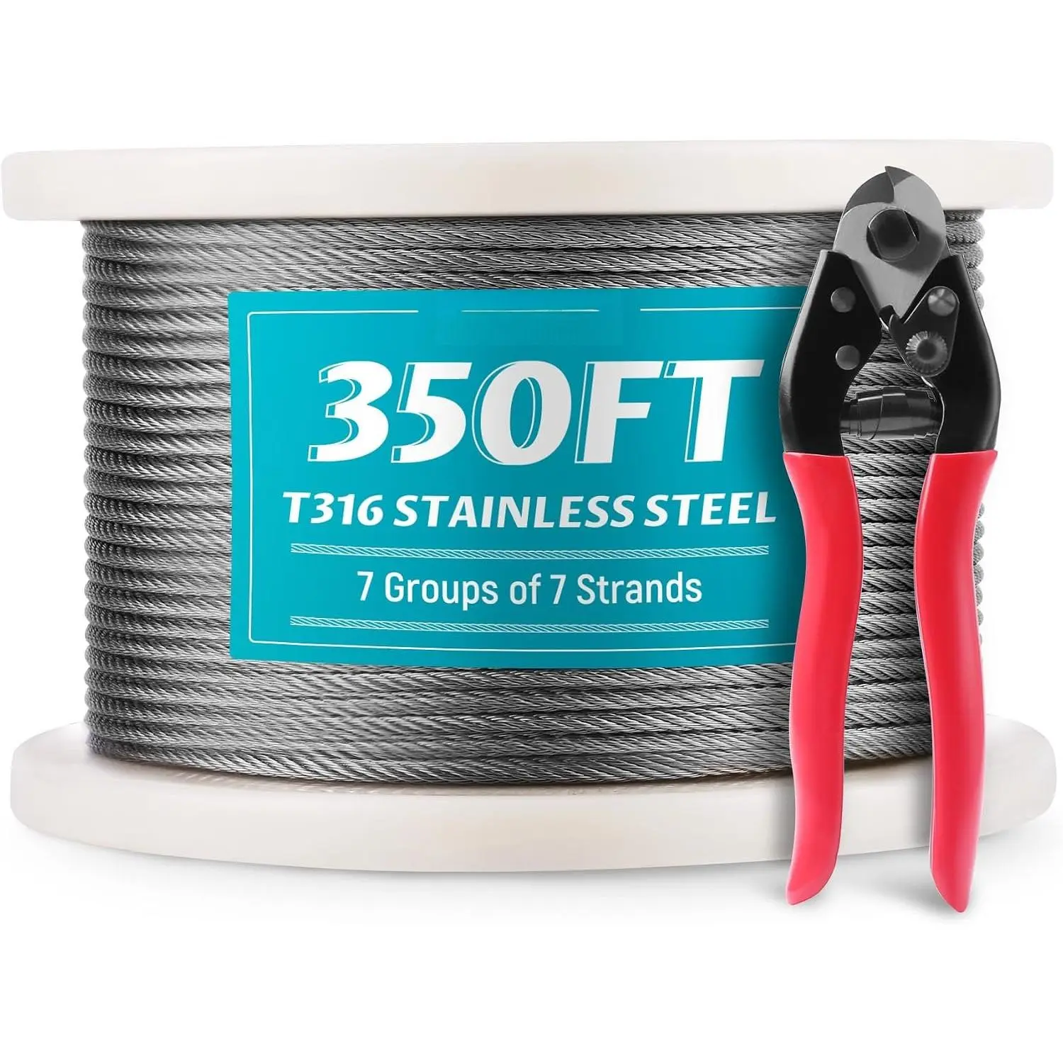 350FT 1/8" Stainless Steel Wire Rope , Aircraft 316 SS Braided Steel Wire Thin Metal  Hardware for Deck Railing Handrail Safety System, SSC350