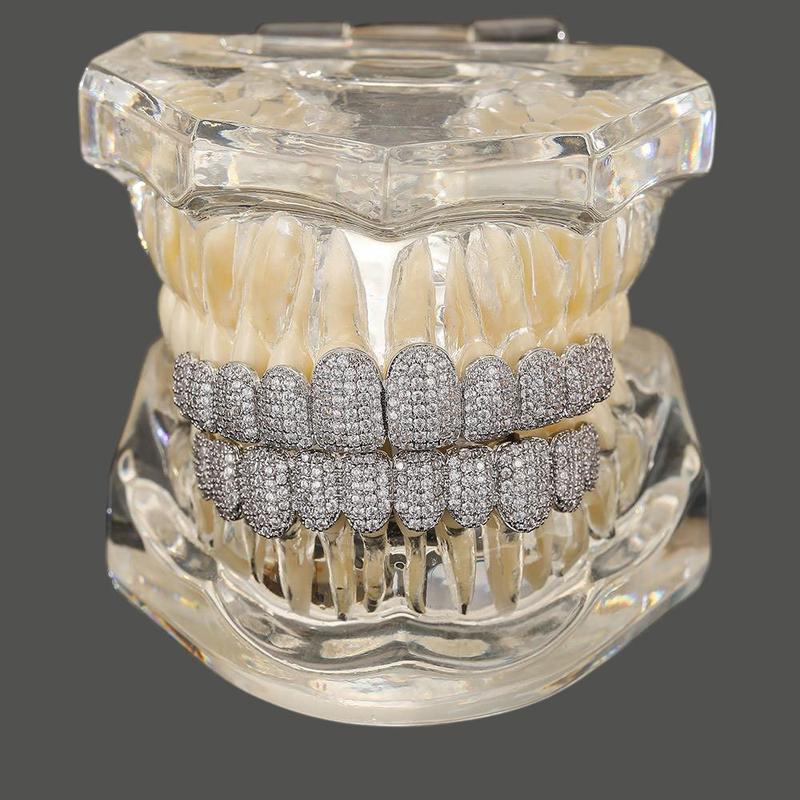 Iced Out Hip Hop Grillz - 18K Gold Plated 10-Tooth Full Set, Luxury Dental Jewelry for Rappers and Party Vibe Oral Retainer Brace