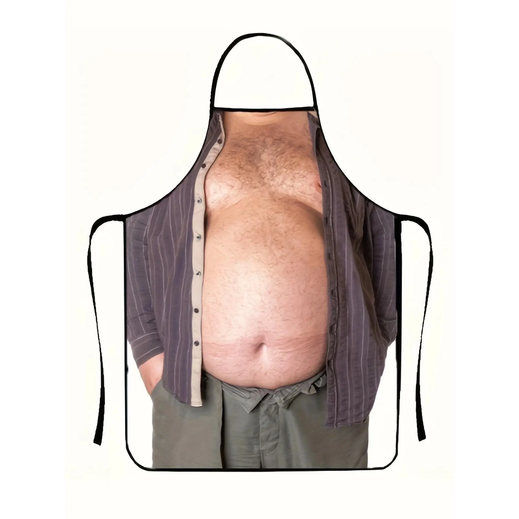 Funny Dad Bod Beer Belly Theme Apron for Men - Novelty Realistic Print BBQ Party Cooking Wear, Gag Gift Kitchen Uniform