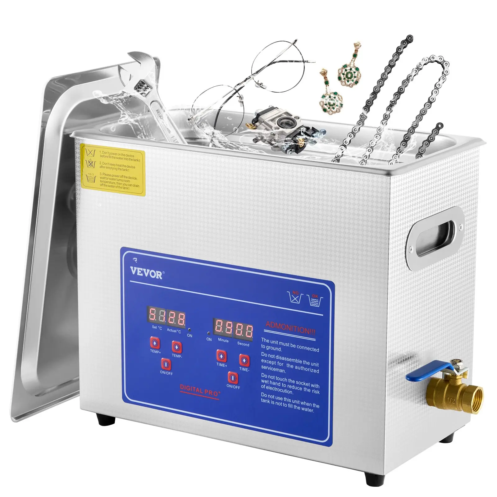 【Summerfinds】40kHz Ultrasonic Cleaner with Digital Timer & Heater, Large Volume 6L Stainless Steel Jewelry Cleaner for Eyeglasses, Watches, Small Parts, Circuit Boards (Professional Hand Tool), 180W