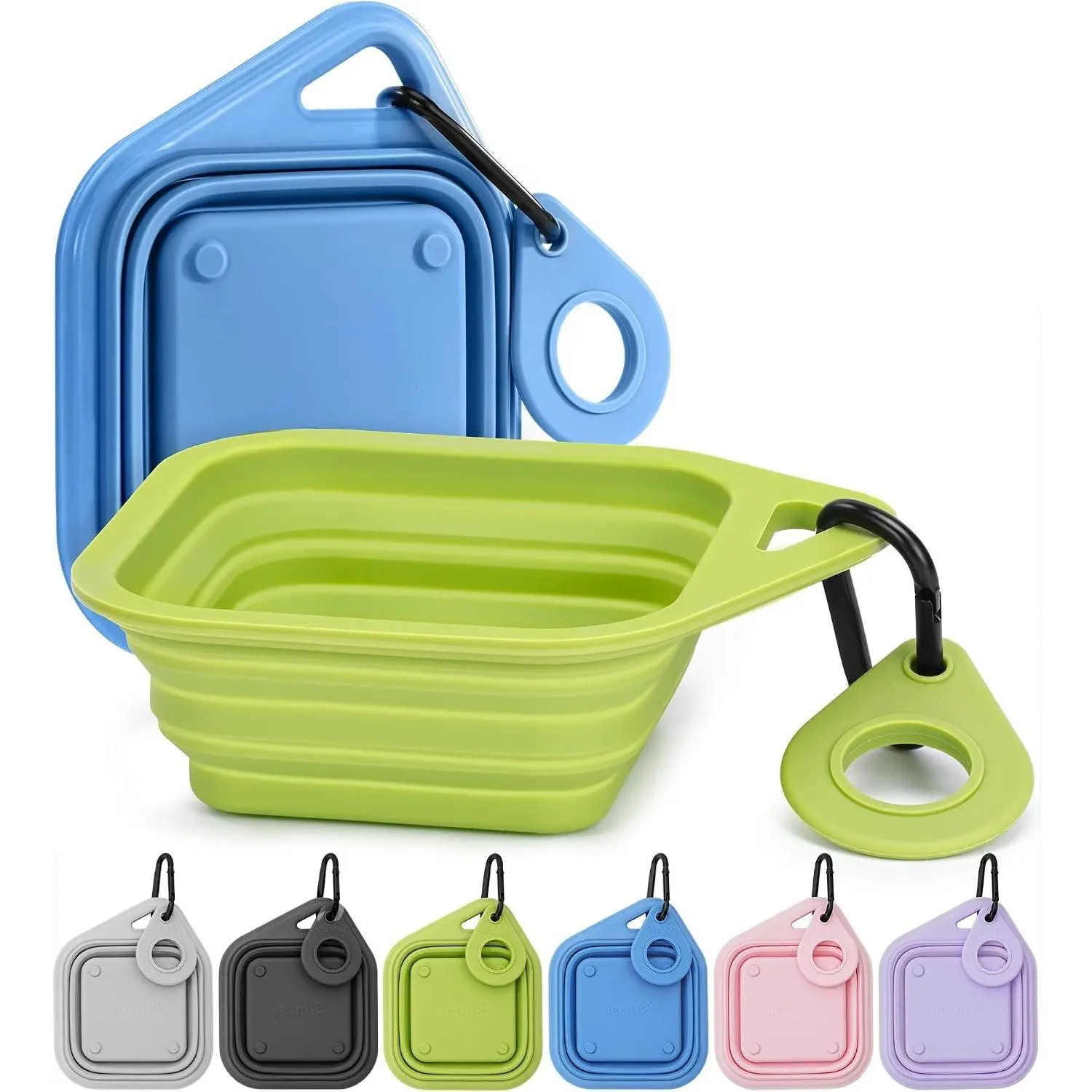 2 Pack Foldable  Bowls for Travel, Portable , Blue/Green | -Grade , , with Carabiner Clip for Hiking, Durable & , Dishwasher Safe, 15oz Per Bowl